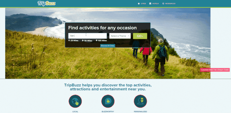 gif image showing the screens from TripBuzz application