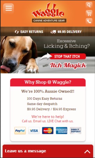 Homepage of waggle.com.au